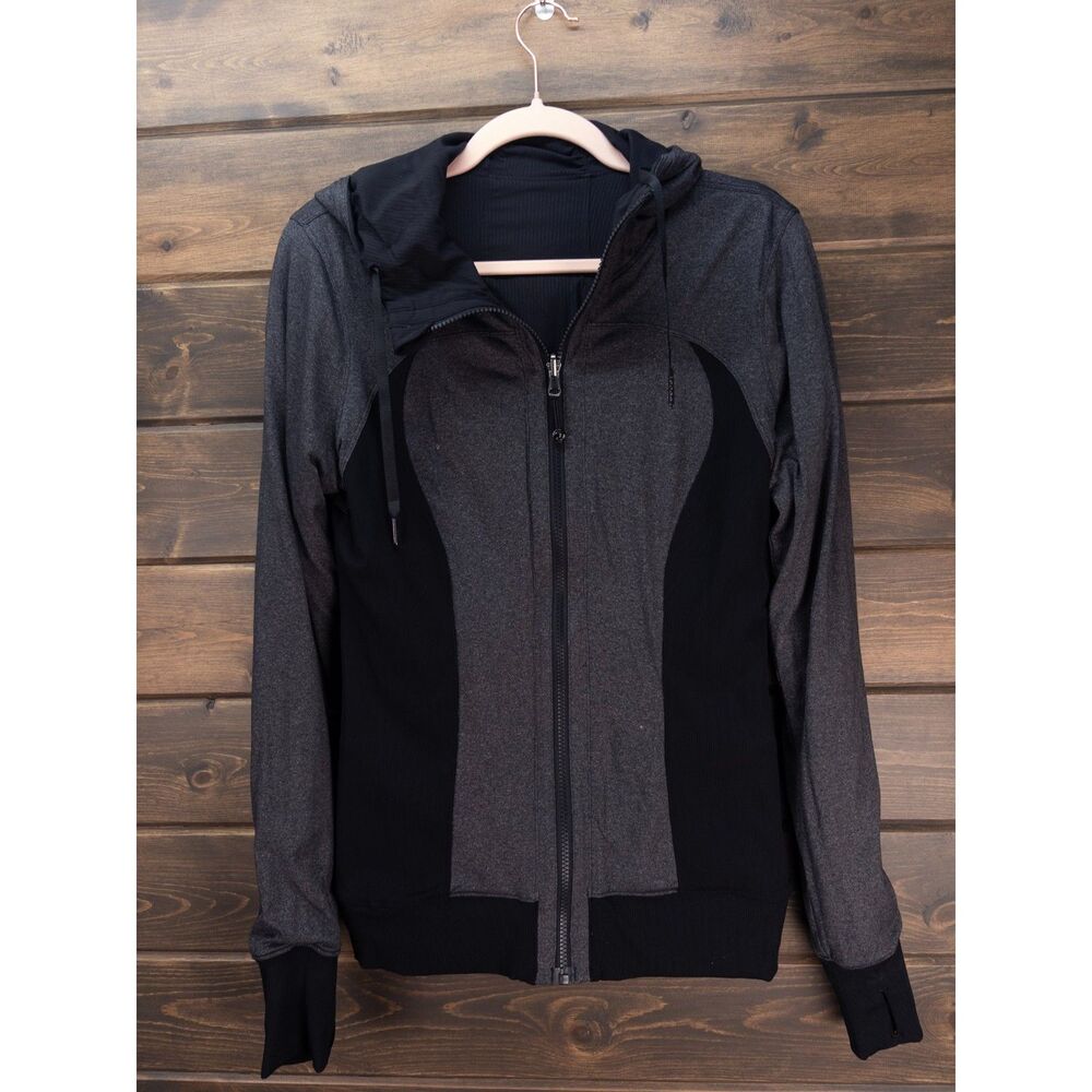 Lululemon Reversible Dance Studio Jacket Black Gray Size 8 Hooded Zip
